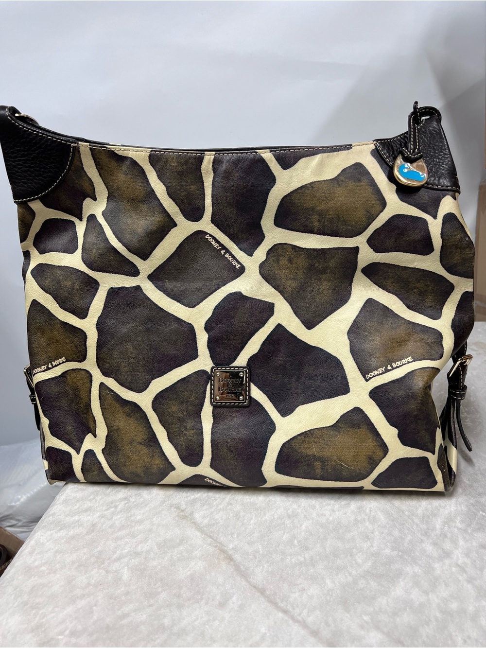 Dooney & Bourke Giraffe-Print Leather Shoulder Bag Brown & Cream strap missing